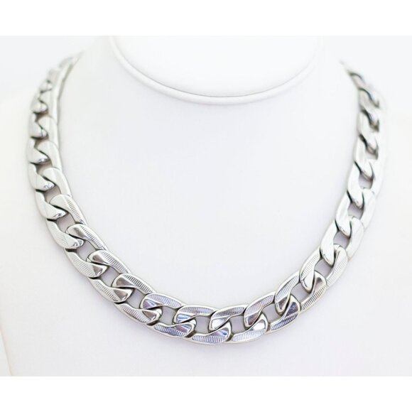 18 inch, Vintage Silver Tone Heavy Curb-style Chain Necklace - E1 - Picture 2 of 3